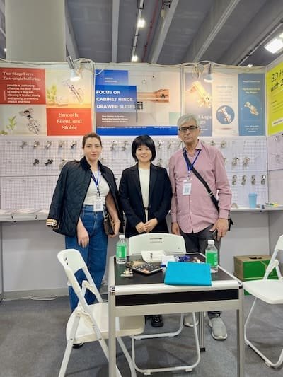 HONGYI team with furniture hardware importer at Interzum Guangzhou(CIFF)