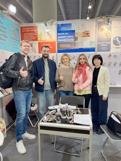 HONGYI team with furniture hardware importer at Interzum Guangzhou(CIFF)