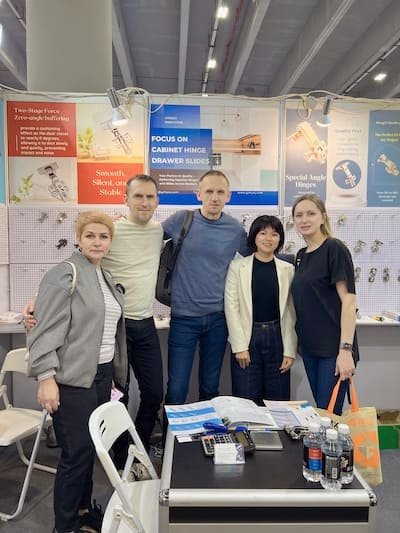 HONGYI team with furniture hardware importer at Interzum Guangzhou(CIFF)